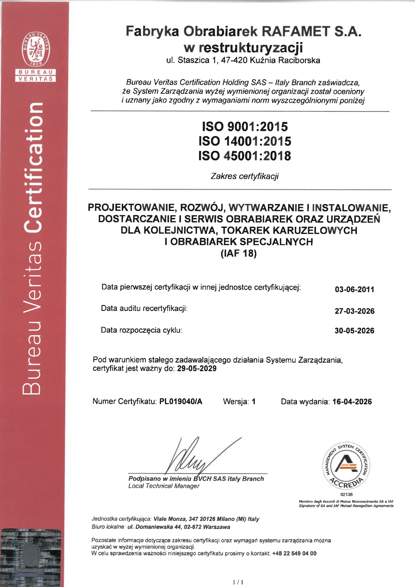 certyfikat ISO 9001 14001 45001 2023 2026